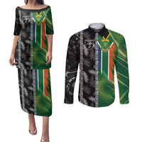 Custom Aotearoa South Africa Rugby Freedom Cup Couples Matching Puletasi and Long Sleeve Button Shirt Maori Silver Fern Art and Sporty Flag SA - Wonder Print Shop