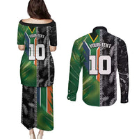 Custom Aotearoa South Africa Rugby Freedom Cup Couples Matching Puletasi and Long Sleeve Button Shirt Maori Silver Fern Art and Sporty Flag SA - Wonder Print Shop