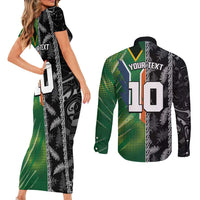 Custom Aotearoa South Africa Rugby Freedom Cup Couples Matching Short Sleeve Bodycon Dress and Long Sleeve Button Shirt Maori Silver Fern Art and Sporty Flag SA - Wonder Print Shop