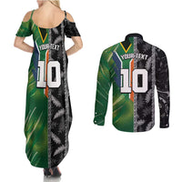 Custom Aotearoa South Africa Rugby Freedom Cup Couples Matching Summer Maxi Dress and Long Sleeve Button Shirt Maori Silver Fern Art and Sporty Flag SA - Wonder Print Shop