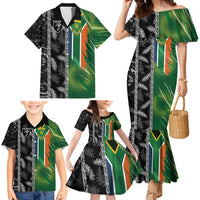 Custom Aotearoa South Africa Rugby Freedom Cup Family Matching Mermaid Dress and Hawaiian Shirt Maori Silver Fern Art and Sporty Flag SA - Wonder Print Shop