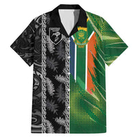 Custom Aotearoa South Africa Rugby Freedom Cup Family Matching Mermaid Dress and Hawaiian Shirt Maori Silver Fern Art and Sporty Flag SA - Wonder Print Shop