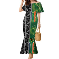 Custom Aotearoa South Africa Rugby Freedom Cup Family Matching Mermaid Dress and Hawaiian Shirt Maori Silver Fern Art and Sporty Flag SA - Wonder Print Shop