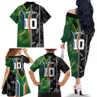 Custom Aotearoa South Africa Rugby Freedom Cup Family Matching Off The Shoulder Long Sleeve Dress and Hawaiian Shirt Maori Silver Fern Art and Sporty Flag SA - Wonder Print Shop