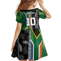 Custom Aotearoa South Africa Rugby Freedom Cup Family Matching Off Shoulder Maxi Dress and Hawaiian Shirt Maori Silver Fern Art and Sporty Flag SA - Wonder Print Shop