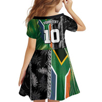 Custom Aotearoa South Africa Rugby Freedom Cup Family Matching Off Shoulder Short Dress and Hawaiian Shirt Maori Silver Fern Art and Sporty Flag SA - Wonder Print Shop