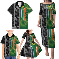 Custom Aotearoa South Africa Rugby Freedom Cup Family Matching Puletasi and Hawaiian Shirt Maori Silver Fern Art and Sporty Flag SA - Wonder Print Shop