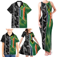 Custom Aotearoa South Africa Rugby Freedom Cup Family Matching Tank Maxi Dress and Hawaiian Shirt Maori Silver Fern Art and Sporty Flag SA - Wonder Print Shop