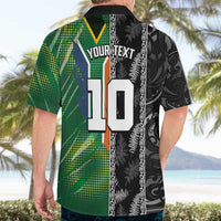 Custom Aotearoa South Africa Rugby Freedom Cup Hawaiian Shirt Maori Silver Fern Art and Sporty Flag SA - Wonder Print Shop