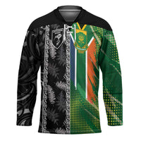 Custom Aotearoa South Africa Rugby Freedom Cup Hockey Jersey Maori Silver Fern Art and Sporty Flag SA - Wonder Print Shop