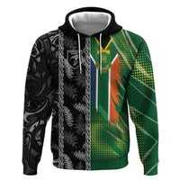 Custom Aotearoa South Africa Rugby Freedom Cup Hoodie Maori Silver Fern Art and Sporty Flag SA - Wonder Print Shop