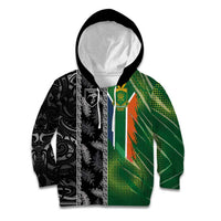 Custom Aotearoa South Africa Rugby Freedom Cup Kid Hoodie Maori Silver Fern Art and Sporty Flag SA - Wonder Print Shop