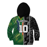 Custom Aotearoa South Africa Rugby Freedom Cup Kid Hoodie Maori Silver Fern Art and Sporty Flag SA - Wonder Print Shop