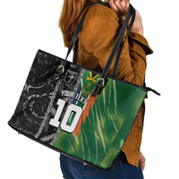Custom Aotearoa South Africa Rugby Freedom Cup Leather Tote Bag Maori Silver Fern Art and Sporty Flag SA - Wonder Print Shop