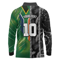 Custom Aotearoa South Africa Rugby Freedom Cup Long Sleeve Polo Shirt Maori Silver Fern Art and Sporty Flag SA - Wonder Print Shop