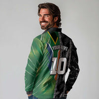 Custom Aotearoa South Africa Rugby Freedom Cup Long Sleeve Polo Shirt Maori Silver Fern Art and Sporty Flag SA - Wonder Print Shop