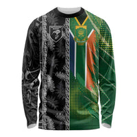Custom Aotearoa South Africa Rugby Freedom Cup Long Sleeve Shirt Maori Silver Fern Art and Sporty Flag SA - Wonder Print Shop