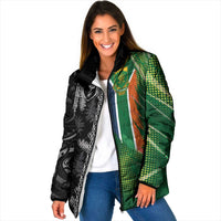 Custom Aotearoa South Africa Rugby Freedom Cup Padded Jacket Maori Silver Fern Art and Sporty Flag SA - Wonder Print Shop
