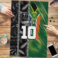 Custom Aotearoa South Africa Rugby Freedom Cup Puzzle Maori Silver Fern Art and Sporty Flag SA - Wonder Print Shop