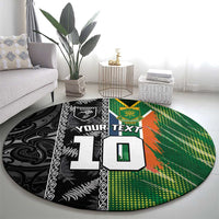 Custom Aotearoa South Africa Rugby Freedom Cup Round Carpet Maori Silver Fern Art and Sporty Flag SA - Wonder Print Shop