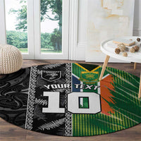 Custom Aotearoa South Africa Rugby Freedom Cup Round Carpet Maori Silver Fern Art and Sporty Flag SA - Wonder Print Shop