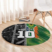 Custom Aotearoa South Africa Rugby Freedom Cup Round Carpet Maori Silver Fern Art and Sporty Flag SA - Wonder Print Shop