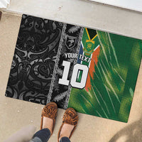 Custom Aotearoa South Africa Rugby Freedom Cup Rubber Doormat Maori Silver Fern Art and Sporty Flag SA - Wonder Print Shop