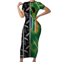 Custom Aotearoa South Africa Rugby Freedom Cup Short Sleeve Bodycon Dress Maori Silver Fern Art and Sporty Flag SA - Wonder Print Shop