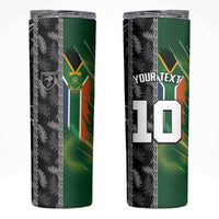 Custom Aotearoa South Africa Rugby Freedom Cup Skinny Tumbler Maori Silver Fern Art and Sporty Flag SA - Wonder Print Shop