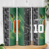 Custom Aotearoa South Africa Rugby Freedom Cup Skinny Tumbler Maori Silver Fern Art and Sporty Flag SA - Wonder Print Shop