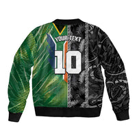 Custom Aotearoa South Africa Rugby Freedom Cup Sleeve Zip Bomber Jacket Maori Silver Fern Art and Sporty Flag SA - Wonder Print Shop