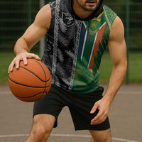 Custom Aotearoa South Africa Rugby Freedom Cup Sleeveless Hoodie Maori Silver Fern Art and Sporty Flag SA - Wonder Print Shop