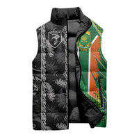 Custom Aotearoa South Africa Rugby Freedom Cup Sleeveless Puffer Jacket Maori Silver Fern Art and Sporty Flag SA - Wonder Print Shop