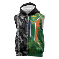 Custom Aotearoa South Africa Rugby Freedom Cup Sleeveless Zip Hoodie Maori Silver Fern Art and Sporty Flag SA - Wonder Print Shop