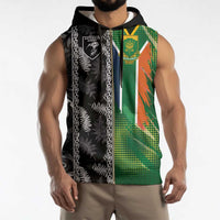 Custom Aotearoa South Africa Rugby Freedom Cup Sleeveless Zip Hoodie Maori Silver Fern Art and Sporty Flag SA - Wonder Print Shop