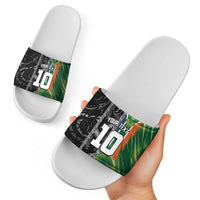 Custom Aotearoa South Africa Rugby Freedom Cup Slide Sandals Maori Silver Fern Art and Sporty Flag SA - Wonder Print Shop