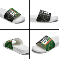 Custom Aotearoa South Africa Rugby Freedom Cup Slide Sandals Maori Silver Fern Art and Sporty Flag SA - Wonder Print Shop