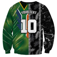 Custom Aotearoa South Africa Rugby Freedom Cup Sweatshirt Maori Silver Fern Art and Sporty Flag SA - Wonder Print Shop