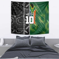 Custom Aotearoa South Africa Rugby Freedom Cup Tapestry Maori Silver Fern Art and Sporty Flag SA - Wonder Print Shop