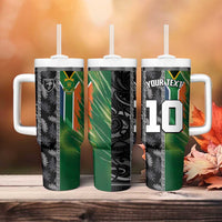 Custom Aotearoa South Africa Rugby Freedom Cup Tumbler With Handle Maori Silver Fern Art and Sporty Flag SA - Wonder Print Shop
