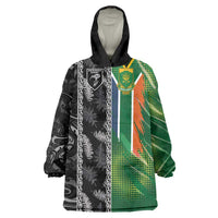 Custom Aotearoa South Africa Rugby Freedom Cup Wearable Blanket Hoodie Maori Silver Fern Art and Sporty Flag SA - Wonder Print Shop
