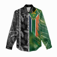 Custom Aotearoa South Africa Rugby Freedom Cup Women Casual Shirt Maori Silver Fern Art and Sporty Flag SA - Wonder Print Shop