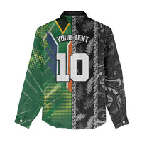 Custom Aotearoa South Africa Rugby Freedom Cup Women Casual Shirt Maori Silver Fern Art and Sporty Flag SA - Wonder Print Shop