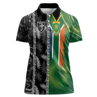 Custom Aotearoa South Africa Rugby Freedom Cup Women Polo Shirt Maori Silver Fern Art and Sporty Flag SA - Wonder Print Shop