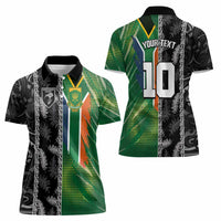 Custom Aotearoa South Africa Rugby Freedom Cup Women Polo Shirt Maori Silver Fern Art and Sporty Flag SA - Wonder Print Shop