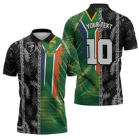 Custom Aotearoa South Africa Rugby Freedom Cup Zipper Polo Shirt Maori Silver Fern Art and Sporty Flag SA - Wonder Print Shop