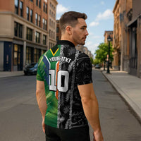 Custom Aotearoa South Africa Rugby Freedom Cup Zipper Polo Shirt Maori Silver Fern Art and Sporty Flag SA - Wonder Print Shop