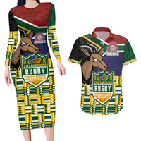 South Africa Rugby Couples Matching Long Sleeve Bodycon Dress and Hawaiian Shirt Go Bokke-Amabokoboko Spirit - Wonder Print Shop