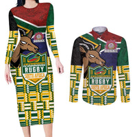 South Africa Rugby Couples Matching Long Sleeve Bodycon Dress and Long Sleeve Button Shirt Go Bokke-Amabokoboko Spirit - Wonder Print Shop