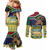 South Africa Rugby Couples Matching Mermaid Dress and Long Sleeve Button Shirt Go Bokke-Amabokoboko Spirit - Wonder Print Shop